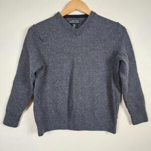 MARK LAW Extra Fine Merino Wool V-Neck Pullover Sweater Grey Minimalist Preppy